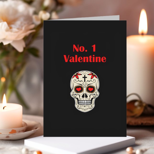 Gothic Number 1 Valentine Heart Sugar Skull Holiday Card (Creator Uploaded)