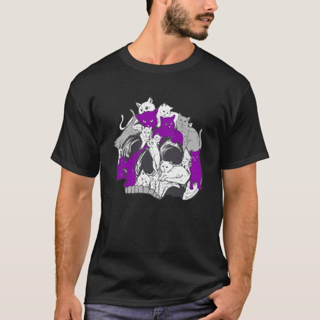 Gothic Occult Ace Cat Asexual Flag LGBQA Asexualit T-Shirt (Front)