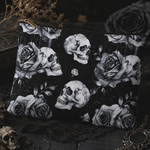 Gothic Occult Skull and Roses Accessory Pouch