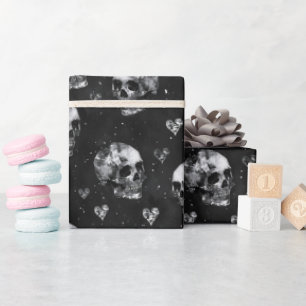 Gothic Occult Skulls with Hearts Wrapping Paper