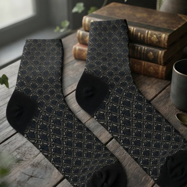 Gothic Onyx Damask Raven Socks (Moody onyx gothic damask raven socks for dark academia fans and gothic birthday celebrations.)