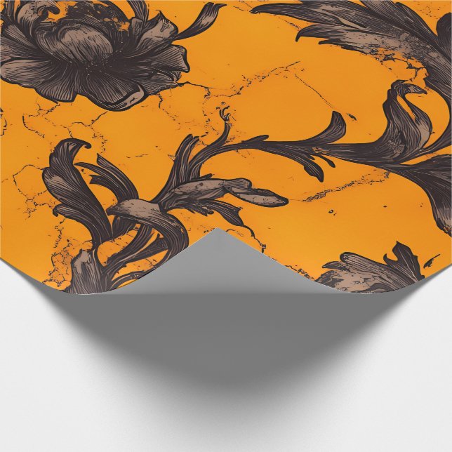 Gothic Orange Blossom Floral Wrapping Paper (Corner)
