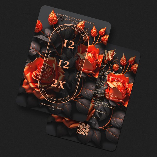 Gothic Orange Floral Boho Dark Weddings Save The Date (Gothic Orange Rustic Floral Boho Dark Wedding Save The Date
)