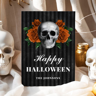 Gothic Orange Floral Skull Happy Halloween Card