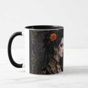 Gothic Orange Rose Halloween Couple Mug - Romantic