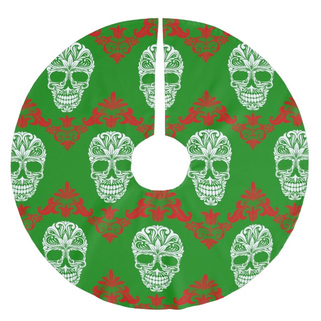 gothic ornate victorian christmas skulls  brushed polyester tree skirt (Front)