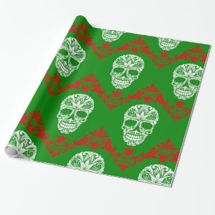 gothic ornate victorian christmas skulls  wrapping paper