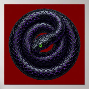 Gothic Ouroboros Black Snake Neon Purple Scale Art Poster