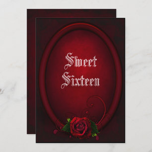 Gothic Oval Frame & Blood Rose Sweet 16 Invitation