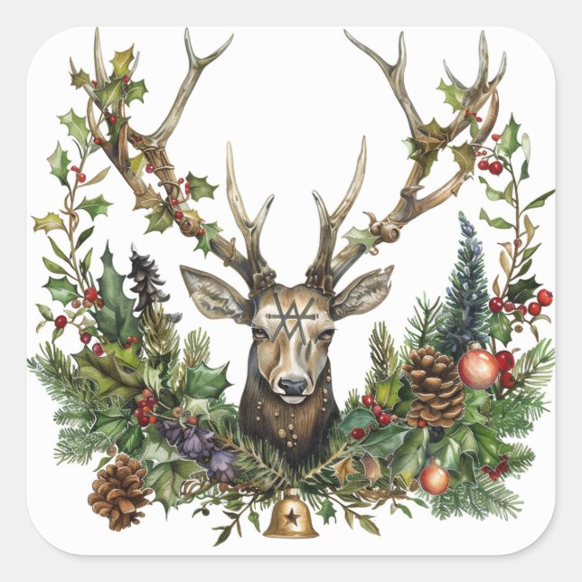 Gothic, Pagan, Nordic, Yule or Christmas Square Sticker (Front)