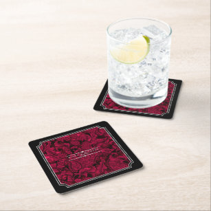Gothic Paisley Frame Burgundy ID866 Square Paper Coaster