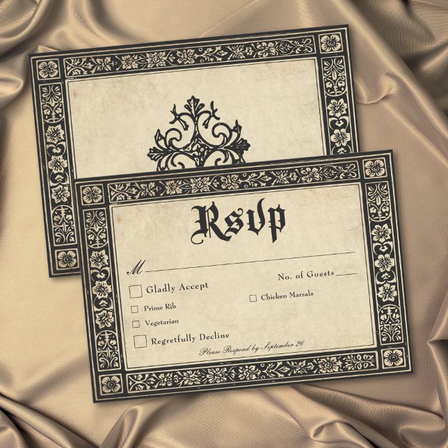 Gothic Parchment Medieval Until Death Wedding RSVP Card (Gothic Parchment Medieval Until Death Wedding RSVP Card)