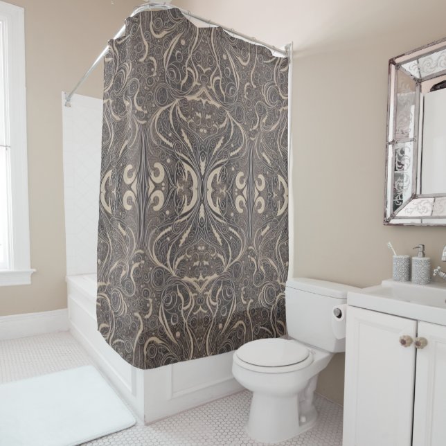 Gothic Pattern Black Shower Curtain (In Situ)