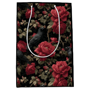 Gothic Pattern with Red Roses and Crows Medium Gift Bag
