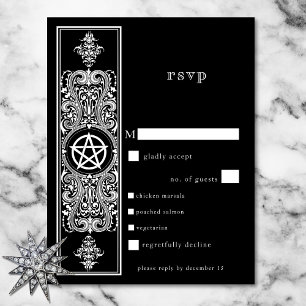 Gothic Pentagram Star Black White Wedding Dinner RSVP Card