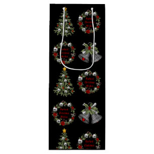 Gothic Personalised Christmas Skulls Trees Wreath Wine Gift Bag