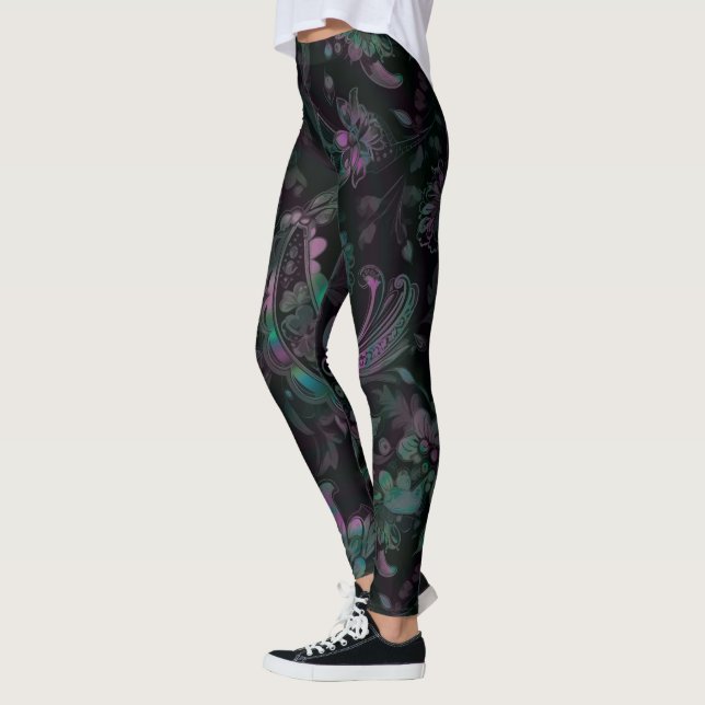 Gothic Petrol Paisley Leggings (Left)