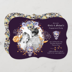 Gothic PHOTO Wedding/Engagement Purple Skulls Invitation