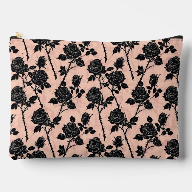 Gothic Pink and black Cemetery roses Accessory Pouch (Front)