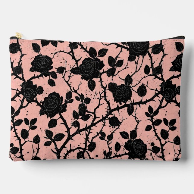 Gothic Pink and black Cemetery roses Accessory Pouch (Front)