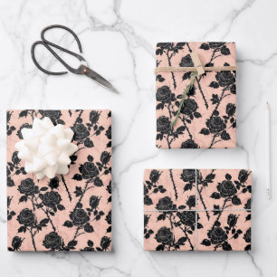 Gothic Pink and black Cemetery roses Wrapping Paper Sheet