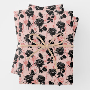 Gothic Pink and black Cemetery roses  Wrapping Paper Sheet
