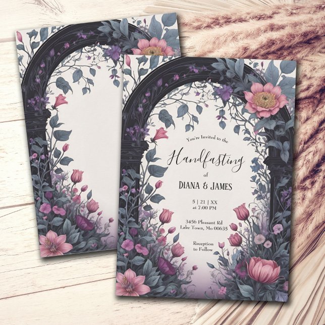 Gothic Pink Floral Garden Gate Pagan Handfasting Invitation (Creator Uploaded)