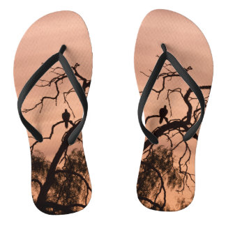 Gothic Pink Nature Silhouette Bird Fall Autumn Thongs
