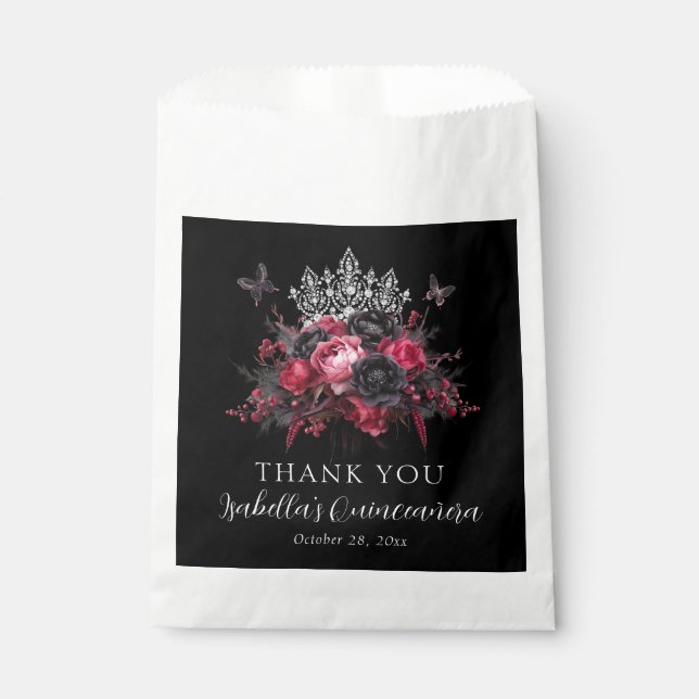 Gothic Pink Red & Black Moody Quinceañera Favour Bag (Front)