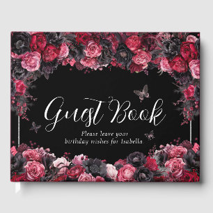 Gothic Pink Red & Black Moody Quinceañera Guest Book