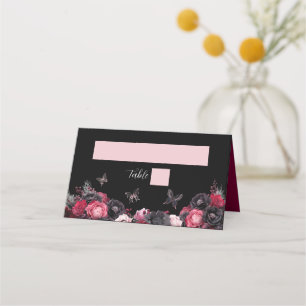 Gothic Pink Red & Black Moody Quinceañera Place Card
