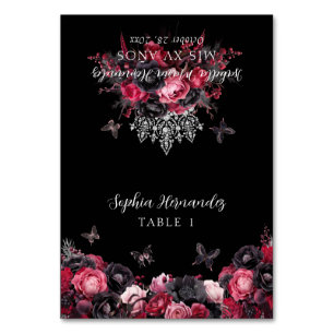Gothic Pink Red Black Moody Quinceañera Place Card