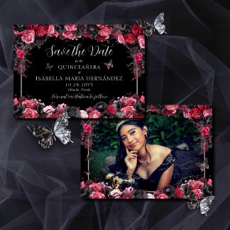 Gothic Pink Red & Black Moody Quinceañera Save The Date