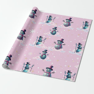 Gothic Pink Snowmen Christmas Wrapping Paper