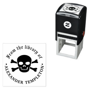 Gothic Pirate Skull Crossbones Library Book Name  Self-inking Stamp