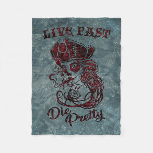 Gothic Pirate Skull Woman Live Fast Die Pretty Fleece Blanket