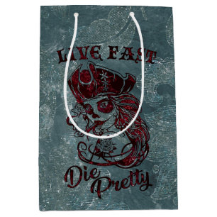 Gothic Pirate Skull Woman Live Fast Die Pretty Medium Gift Bag