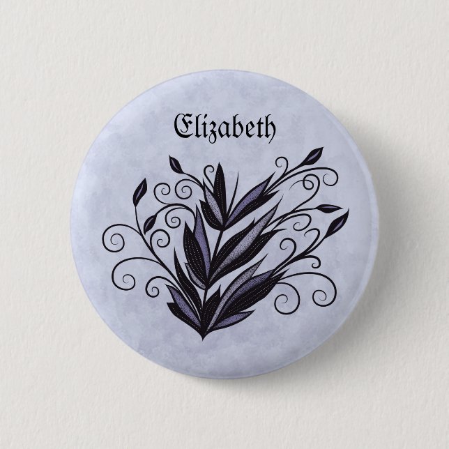 Gothic Plant Art - Black and Purple Floral Name 6 Cm Round Badge (Front)