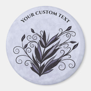 Gothic Plant Art - Black and Purple Floral Swirl Magnet