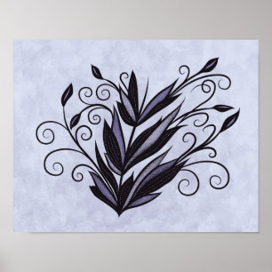 Gothic Plant Art - Black and Purple Floral Swirl Poster