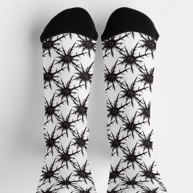 Gothic Plant Black and White Dry Thistle Socks (Top)