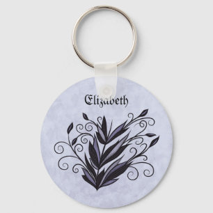 Gothic plant floral swirl flourish name key ring