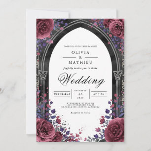 Gothic Plum Arch Floral Wedding Invitation