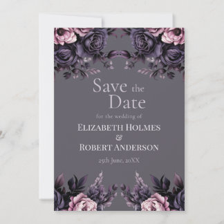 Gothic Plum Floral Save the Date Invitation