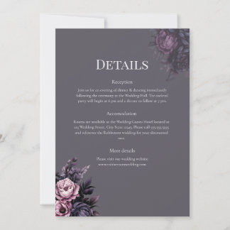 Gothic Plum Floral Wedding Details Card