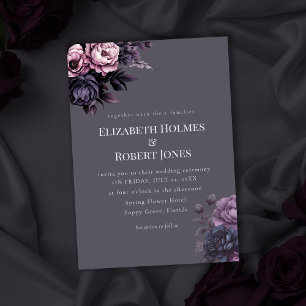 Gothic Plum Floral Wedding Invitation