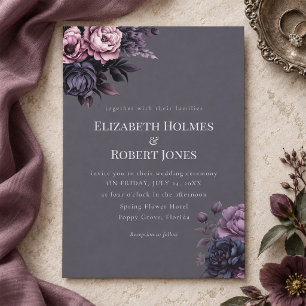 Gothic Plum Floral Wedding Invitation