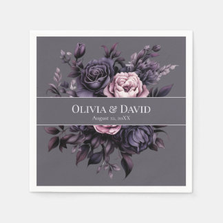 Gothic Plum Floral Wedding Napkins