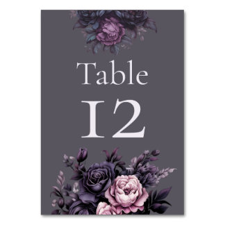 Gothic Plum Floral Wedding Table Number