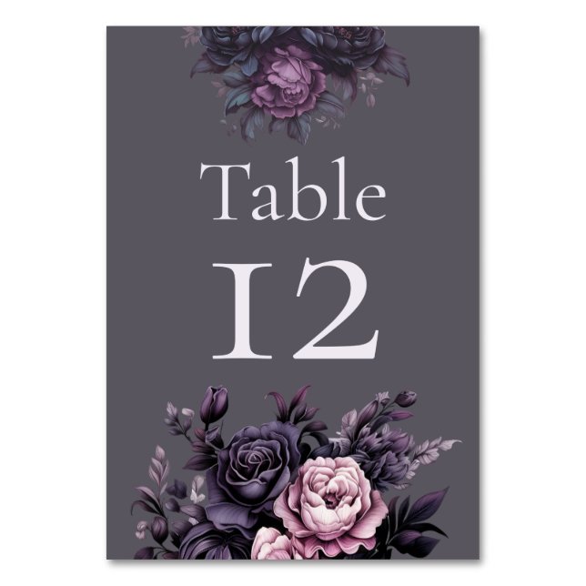 Gothic Plum Floral Wedding Table Number (Front)